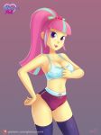  1_girl 1girl bare_arms bra breasts equestria_girls female female_only freckles friendship_is_magic glamourpink long_hair looking_at_viewer mostly_nude my_little_pony ponytail shorts solo sour_sweet standing stockings underwear 