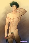 1boy artist_name big_penis completely_nude_male cowboy_bebop looking_at_viewer male male_focus male_only male_pubic_hair muscle muscular muscular_male nude nude_male penis phausto pubic_hair solo_male spike_spiegel weapon