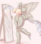 2013 57mm big_breasts blush breasts crying female insect mantis mirror nintendo nipples plain_background pokemon pussy reflection scyther solo tears thick_thighs video_games wide_hips wings 