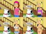 alcohol big_breasts brian_griffin crossover dialogue family_guy klaus_heissler looking_at_viewer meg_griffin multiple_images topless_(female)