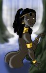 african ass back bare_back black_woman brown_eyes completely_nude_female disney dreadlocks erect_nipples female_focus female_only gold_bracelet gold_earrings gold_necklace naoh nipples partially_submerged ponytail pookieart pookieart_(artist) sideways_glance tarzan the_legend_of_tarzan waterfall