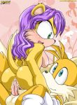  blue_eyes canine female fox green_eyes hair hetero long_hair male miles_&quot;tails&quot;_prower mina_mongoose mongoose multiple_tails sega sonic_(series) sonic_the_hedgehog tail 