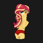  1girl ass covering_breasts cute equestria_girls female female_only friendship_is_magic long_hair looking_at_viewer looking_back mostly_nude my_little_pony no_bra panties red_panties smile solo sunset_shimmer sunset_shimmer_(eg) topless 