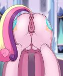1girl alicorn anus ass cutie_mark female female_only friendship_is_magic indoors my_little_pony negasun nude pony presenting_hindquarters princess_cadance pussy standing tail teats three-tone_hair