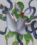  1girl breasts female female_pokemon furry gardevoir hair_over_one_eye imminent_sex nude pokemon pussy red_eyes spread_legs suspended_in_midair tentacle 
