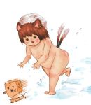 1girl akioko_tsubasa bad_id chasing chen chen_yakumo fat female nude plump running solo touhou wet
