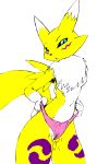 1_anthro 1_female 1_female_anthro 1_girl 3_fingers anthro anthro_canine anthro_fox anthro_vixen arm_warmers breasts canine cyan_eyes detached_sleeves digimon female female_anthro female_anthro_fox female_renamon fox fur furry looking_at_viewer panties pussy pussy_juice renamon solo standing toei_animation topless vixen wet_panties white_fur yellow_fur yin_yang