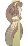 1girl armpits arms_up artist_request big_breasts bracelet breasts brown_hair circlet isis_(ragnarok_online) jewelry lamia monster_girl navel nude purple_eyes purple_hair ragnarok_online scales short_hair solo tail yellow_eyes