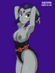  1_girl 1girl 2020 bare_arms bare_chest breasts dc dc_comics exposed_breasts female female_only forehead_jewel half_demon leotard looking_at_viewer partially_clothed raven_(dc) short_hair solo standing superheroine teen_titans topless 