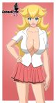 1girl alternate_costume big_breasts breasts female_only huge_breasts pervyangel princess_peach school_uniform smile solo super_mario_bros. white_border