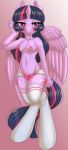 1girl 2013 anthro belly blush breasts cute cutie_mark equine eyelashes female friendship_is_magic furry hair horn horse kittehkatbar midriff multicolored_hair my_little_pony navel nipples panties pony purple_eyes solo source_request standing stockings twilight_sparkle_(mlp) underwear winged_unicorn wings 