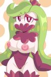  1girl breasts female female_only female_pokemon green_hair long_hair mostly_nude pokemon pussy red_eyes solo standing stockings tsareena 