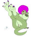 3_toes afro big_breasts breasts claws crocodile donkey_kong_(series) female green green_body hair hindpaw huge_breasts huge_nipples kalypso kremling looking_at_viewer nintendo paws purple purple_hair pussy red_eyes reptile scalie solo ticklishways toes zack_dragon zackdragon_(artist) zp92