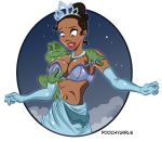  big_breasts bra breast_grab breasts cleavage disney dress frog gloves partially_clothed poochygirls princess_tiana the_princess_and_the_frog 