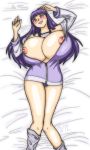  bed big_breasts blush breast_expansion breasts clothing happy hinata_hyuuga naruto nipples rule_34 torn_clothes 