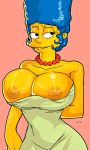 big_nipples blue_hair green_dress holimount huge_breasts marge_simpson the_simpsons whoa_look_at_those_magumbos yellow_skin