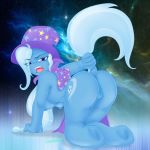  1girl all_fours anthro ass breasts cute friendship_is_magic furry my_little_pony nipples pussy solo swissleos_(artist) tail_grab trixie 