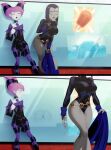  1girl 2_girls against_glass ass breasts dc_comics female_only grey_skin hot huge_ass huge_breasts jinx raven_(dc) ravenravenraven teen_titans thick_thighs white_skin 
