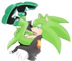  anthro anus ass autofellatio blue_eyes fakerface furry gay gloves green_body hedgehog leather_jacket licking looking_at_viewer male masturbation oral oral_sex penis plain_background scar scourge_the_hedgehog sega sex solo sonic_(series) teeth testicles tongue white_background 