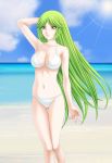  big_breasts bikini breasts green_eyes green_hair light_skin long_hair swimsuit 