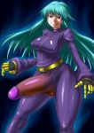 1girl breasts bulge covered_erect_nipples erect_nipples erection erection_under_clothes futanari high_res highres huge_penis impossible_clothes impossible_shirt king_of_fighters kula_diamond latex penis shirt skin_tight snk solo testicle testicles the_king_of_fighters wrong_(artist)