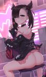  ass_focus black_hair dress_lift embarrassed excited exposed_anus female_only green_eyes holding_lollipop looking_at_viewer marnie_(pokemon) no_panties pokemon pokemon_character sitting suckers twin_tails 