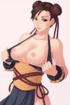 1girl alternate_costume big_ass breasts brown_eyes brown_hair chun-li female female_only flashing looking_at_viewer nipples owler smile solo_female street_fighter
