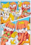  1boy 3girls bbmbbf bikini blue_eyes breasts brown_eyes comic cream_the_rabbit marine_the_raccoon miles_&quot;tails&quot;_prower mobius_unleashed nipples palcomix poolside_fun sega sonic_(series) sonic_the_hedgehog_(series) tikal_the_echidna 