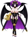  big_breasts black_hair blue_eyes breasts demon_girl digimon digimon_xros_wars glamour_works horns lilithmon lipstick nipples succubus topless 