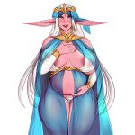 artwithmoira corruption_of_champions corruption_of_champions_ii earrings elf original_character pink_skin pointy_ears pregnant pregnant_belly pregnant_female white_hair yellow_eyes