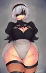 1girl big_breasts breasts female_only leotard nier:_automata revealing_clothes short_hair solo_female white_hair yorha_no._2_type_b