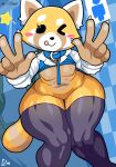 1girl absurd_res aggressive_retsuko ailurid anthro black_eyes blush breasts clothing collar double_v fur furry genitals gesture high_res inside leash legwear looking_at_viewer mammal nipples nude one_eye_closed onlyfans orange_body orange_fur pose pussy red_panda retsuko sanrio short_stack smile standing star stockings theironmountain thick_thighs tongue tongue_out v wide_hips wink