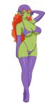 1girl big_breasts bikini black_eyes breasts female female_only green_skin orange_hair pervyangel solo swimsuit