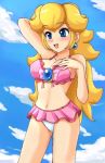  bikini blush blushing female frills long_hair nintendo princess_peach sigurdhosenfeld sky super_mario swimsuit 