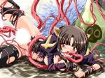 1girl :o animal_ears bangs between_breasts black_hair black_legwear blunt_bangs blush breast_press breasts brown_hair cat_ears censored clothed_sex fellatio female hime_cut hydra jpeg_artifacts leg_lift leg_up long_hair looking_at_viewer lowres lying mandragora mandragora_(ragnarok_online) no_bra no_panties on_side open_clothes open_mouth oral ore_p_1-gou parted_bangs payot priest priest_(ragnarok_online) priestess ragnarok_online rape red_eyes restrained sex sidelocks skull slime solo spitroast spread_legs sweat tatibana tentacle tentacles thighhighs torn_clothes torn_thighhighs vaginal