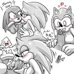  2013 areola big_breasts blush breasts crossgender english_text erect_nipples erection fellatio female heart hedgehog knuckles_the_echidna male monkeyxflash monochrome nipples nude oral oral_sex penis sega sex sonic_(series) sonic_the_hedgehog text 