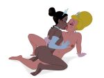 1girl 2_girls 2girls areola areolae arm_support armwear ass back black_hair blonde_hair blue_elbow_gloves blue_gloves blush breasts charlotte_la_bouff closed_eyes dark-skinned_female dark_skin disney duo ear_piercing earrings elbow_gloves eyelashes eyeshadow female female/female female_only french_kiss functionally_nude gloves hand_on_another&#039;s_chest hand_on_back hand_on_chest handwear interracial interracial_yuri kissing kneel kneeling light-skinned light-skinned_female light_skin makeup medium_breasts mostly_nude multiple_girls navel nipples nude open_mouth piercing pink_gloves princess_tiana purple_eyeshadow rooler34 shadow sideboob sitting spread_legs the_princess_and_the_frog thighs tiara tongue tongue_out transparent_background yuri