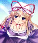 between_breasts blonde_hair breasts champagne cleavage elbow_gloves female gloves hat long_hair popsicle project_t purple_eyes sexually_suggestive solo touhou violet_eyes yakumo_yukari