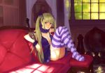   1girl ariverkao blonde_hair breasts long_hair original purple_eyes solo sword stockings twin_tails weapon  