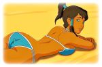 1girl avatar:_the_last_airbender beach bikini blue_eyes cartoongirls_(artist) dark-skinned_female dark_skin korra looking_back the_legend_of_korra