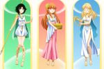 3_girls basket big_breasts black_hair blonde_hair blossom_(ppg) blue_eyes bob_cut breasts bubbles_(ppg) buttercup_(ppg) cartoon_network closed_eyes cosplay dress female_only greek_mythology green_eyes hair hair_ornament harp long_hair multiple_girls pink_eyes powerpuff_girls red_eyes red_hair sandals short_hair siblings sisters smile spear tied_hair tunic twin_tails xenokurisu
