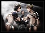  2boys abs artistic crown gay human male male_only multiple_boys pale_skin partially_clothed twink 
