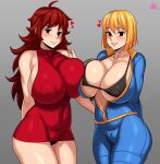  2_girls big_breasts blonde_hair bob_cut breasts brown_hair fallout female/female female_focus female_only friday_night_funkin girlfriend_(friday_night_funkin) high_res long_hair mature mature_female patreon patreon_paid patreon_reward short_hair vault_girl video_game_character video_game_franchise 