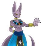 beerus big_ears bracelet breasts cat claws clothing collar crossgender dragon_ball dragon_ball_super dragon_ball_z feline female front grey_fur hairless hand jewelry looking_at_viewer naughty_face nipple_slip nipples plain_background simple_background solo sssonic2 standing white_background yellow_eyes