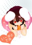  animal_ears between_breasts breasts brown_hair bunny_ears carrot from_above high_res inaba_tewi kitakaze_higashikaze nipples nude red_eyes sexually_suggestive short_hair solo touhou 