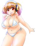  1girl blonde_hair breasts headphones huge_breasts jewelry mikomu necklace nitroplus plump red_eyes star super_pochaco 