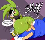  1boy 1girl alternate_ass_size anthro ass big_ass blue_body blue_eyes blush breasts bubble_ass bubble_butt comic_book_character doggy_position fat_ass from_behind from_behind_position furry green_body high_res huge_ass jinu large_ass long_hair male male/female sega sharp_teeth shortstack sonic_the_hedgehog sonic_the_hedgehog_(series) speech_bubble straight surge_the_tenrec sweat tagme teen text thick_ass thick_thighs thighs video_game_character video_game_franchise 