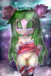  aqua_eyes cosmo_the_seedrian cosmo_the_seedrian_(adult) erect_nipples erect_nipples_under_clothes female_only green_hair hearlesssoul invitation lifted_by_self no_panties one_breast_out_of_clothes presenting presenting_breasts presenting_pussy puffy_areolae seductive_look shaved_pussy sonic striped_legwear tagme 