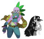  anthro cropped_legs crossover dragon equine female friendship_is_magic green_eyes horn horse jojo&#039;s_bizarre_adventure male monochrome my_little_pony pony smile source_request spike_(mlp) sssonic2 twilight_sparkle_(mlp) unicorn 