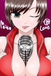  between_breasts breasts cleavage gorbachev_tanaka high_res huge_breasts meiko oldschool_microphone sexually_suggestive tongue vocaloid wink 